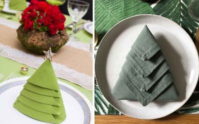 7 pasos para doblar servilletas con forma de árbol de Navidad